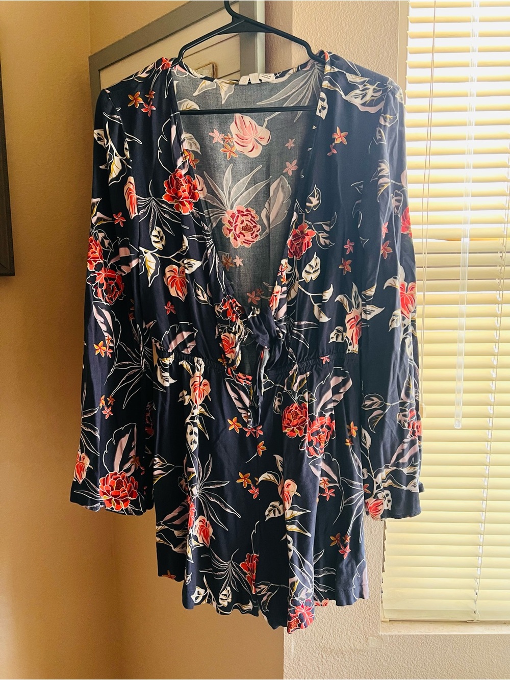 Roxy Dark Blue Floral Tie-Front V-Neck Romper